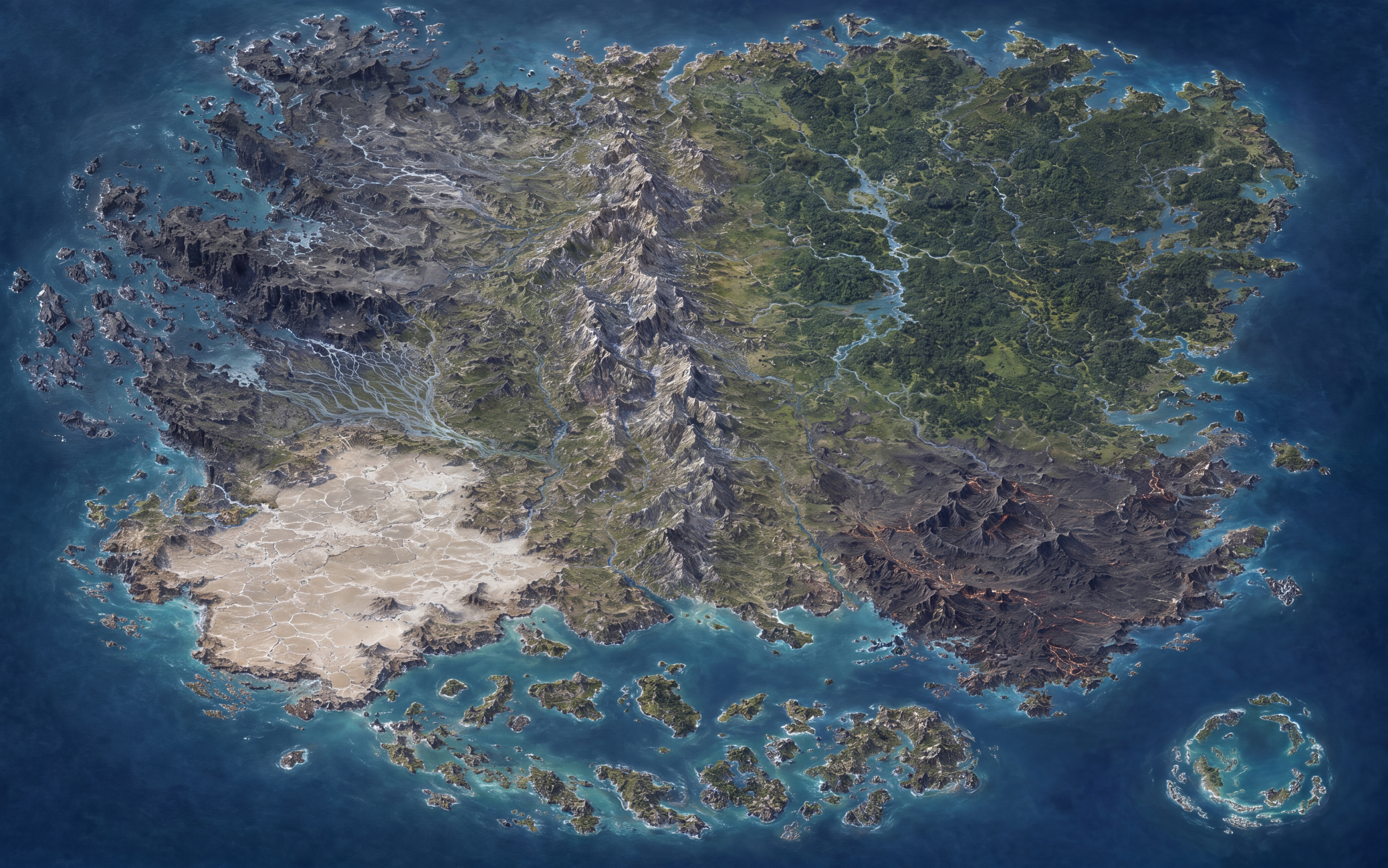 Illustrated map of Post–Second Celestial War / Current World Arqenuvam.